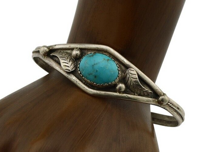Navajo Bracelet 925 Silver Kingman Turquoise Native American Artist C.80's