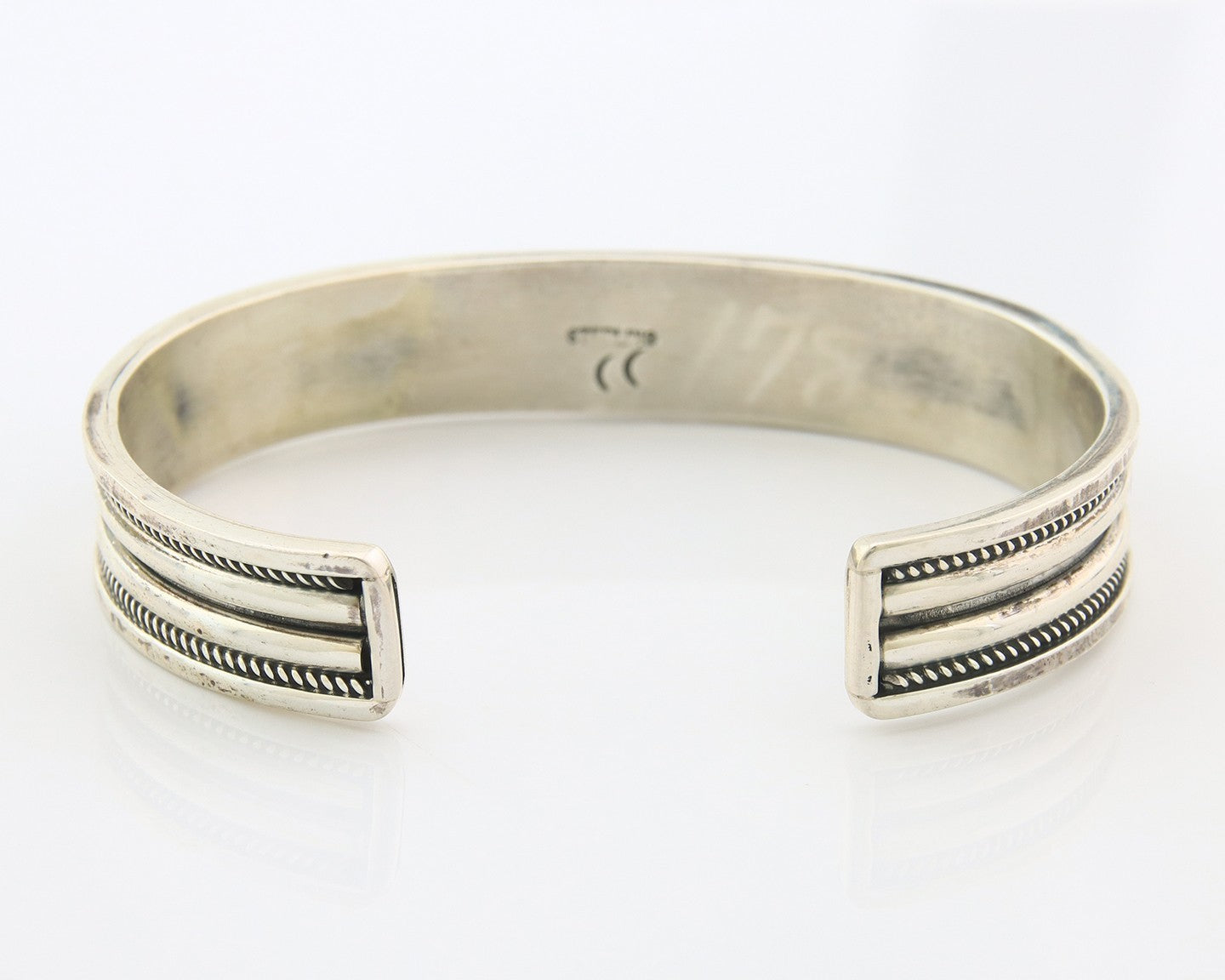 Navajo Cuff Bracelet Sterling Silver Natural Malachite Vintage Signed CC?