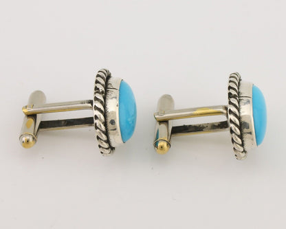 Navajo Cufflinks 925 Silver Native American Natural Turquoise C.80's