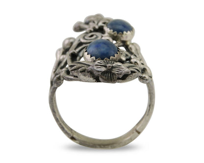 Navajo Ring 925 Silver Natural Denim Lapis Artist Signed Prairie Fire C.80's