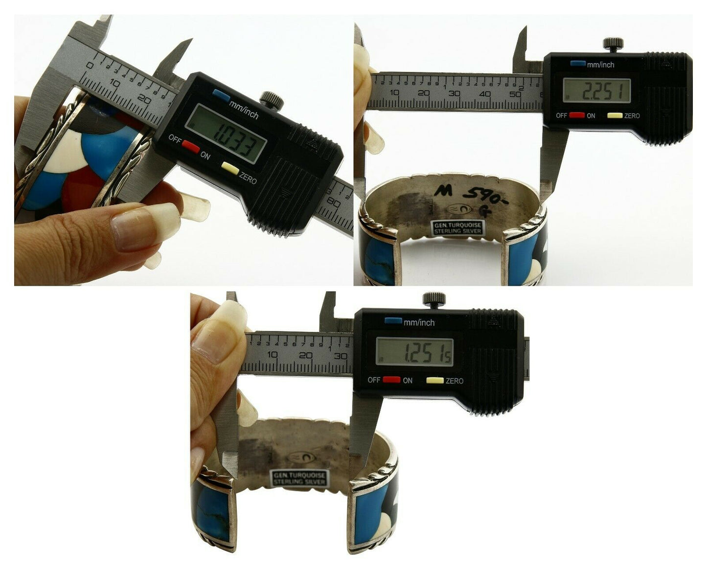 Navajo Jerry Cowboy Signed .925 Silver Gemstone Handmade Unique Cuff