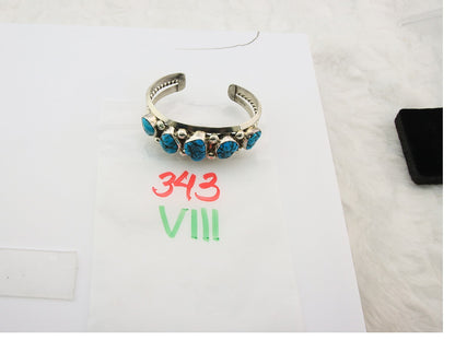 Men Navajo Bracelet Sterling Silver Handmade Nugget Turquoise Signed JR