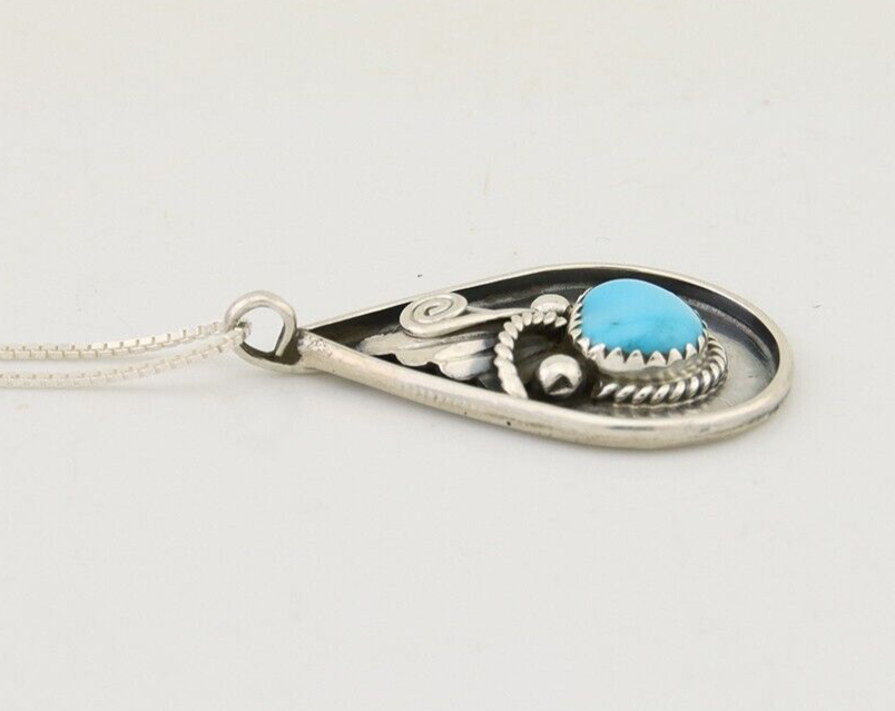 Navajo Necklace 925 Silver Natural Blue Turquoise Artist Signed JASON BAHE C.80s