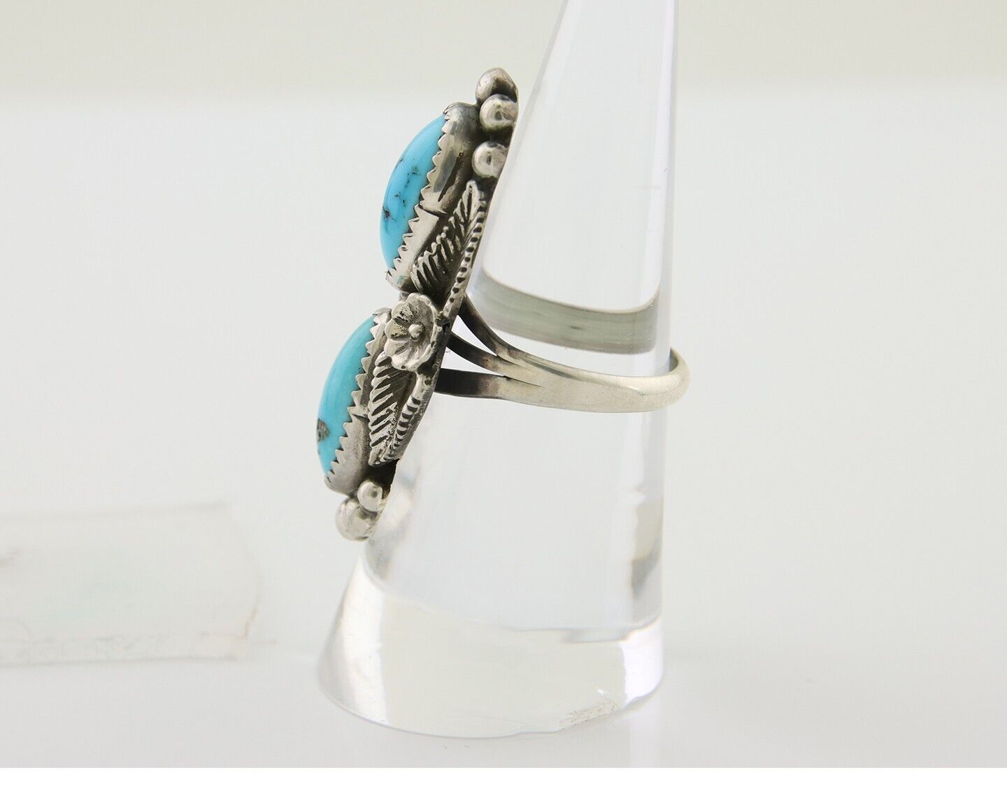 Navajo Ring 925 Silver Natural Blue Turquoise Native Artist Signed SC C.80's