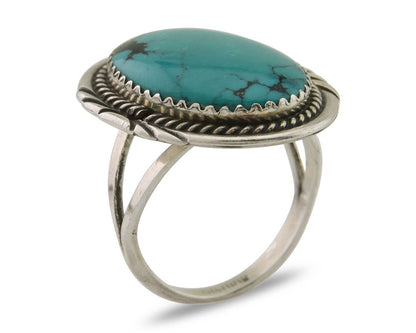 Navajo Ring 925 Silver Natural Spiderweb Turquoise Native Artist C.80's
