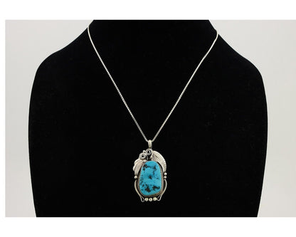 Navajo Necklace Pendant 925 Silver Blue Turquoise Signed Justin Morris C.80's