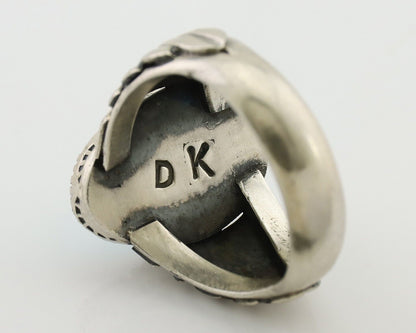 Navajo Ring 925 Silver Blue Sleeping Beauty Turquoise Artist Signed DK C.80's