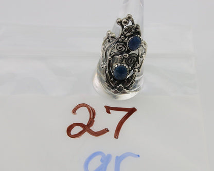 Navajo Ring 925 Silver Natural Denim Lapis Artist Signed Prairie Fire C.80's