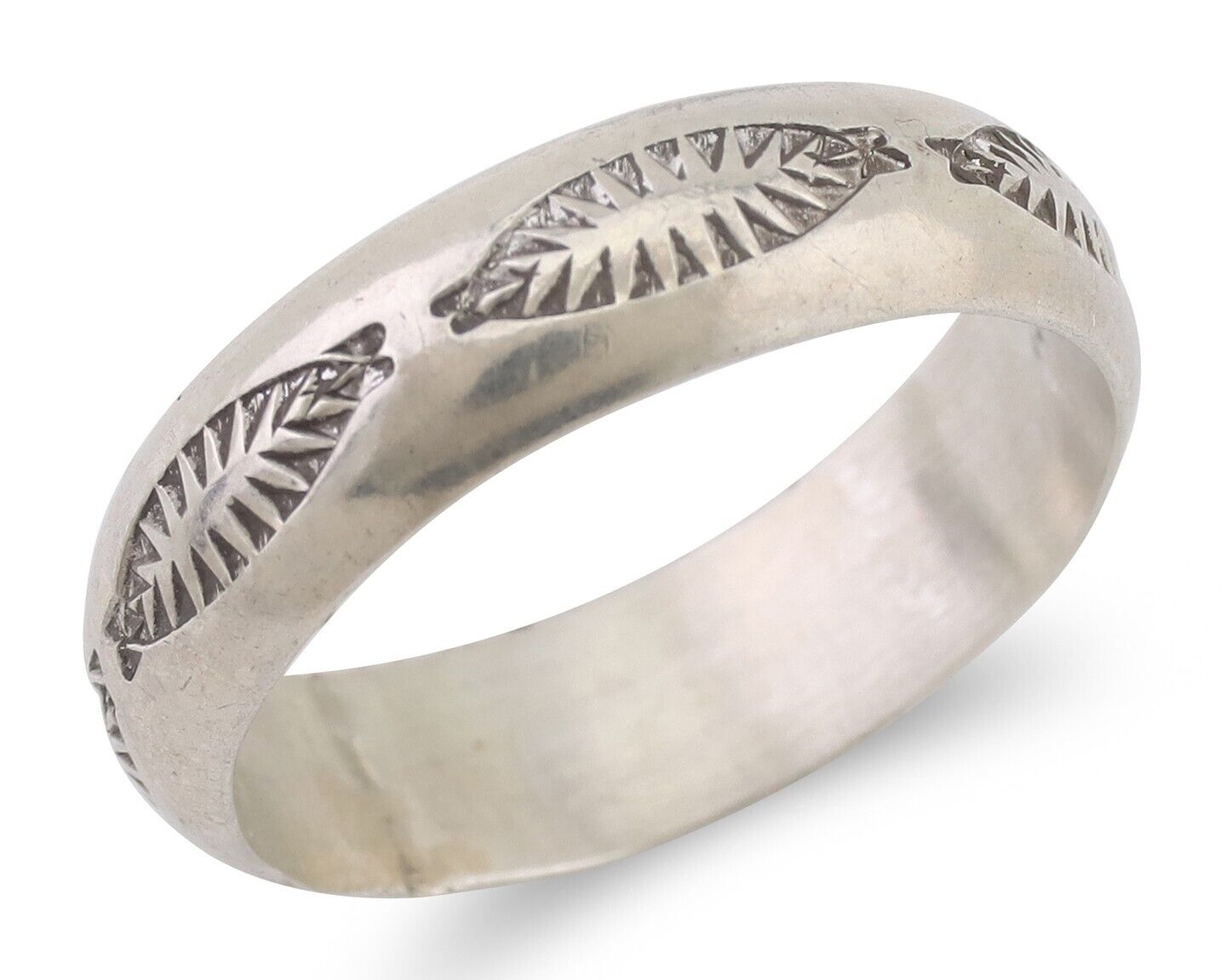 Navajo Hand Stamped Band 925 Silver 6.0 mm Signed Larry Chavez Size 10.5 C.80's