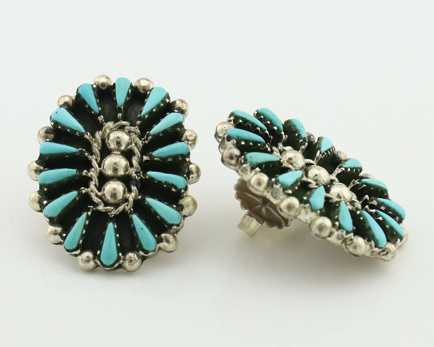 Navajo Earrings 925 Silver Sleeping Beauty Turquoise Signed B Yazzie C.80's