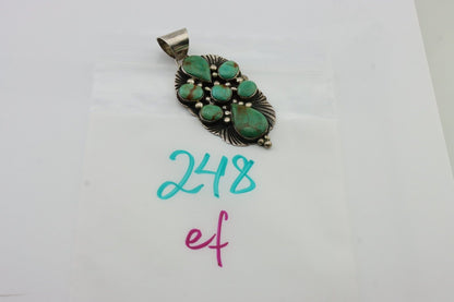 Navajo Turquoise Pendant 925 Silver Artist Signed LJ C.80's
