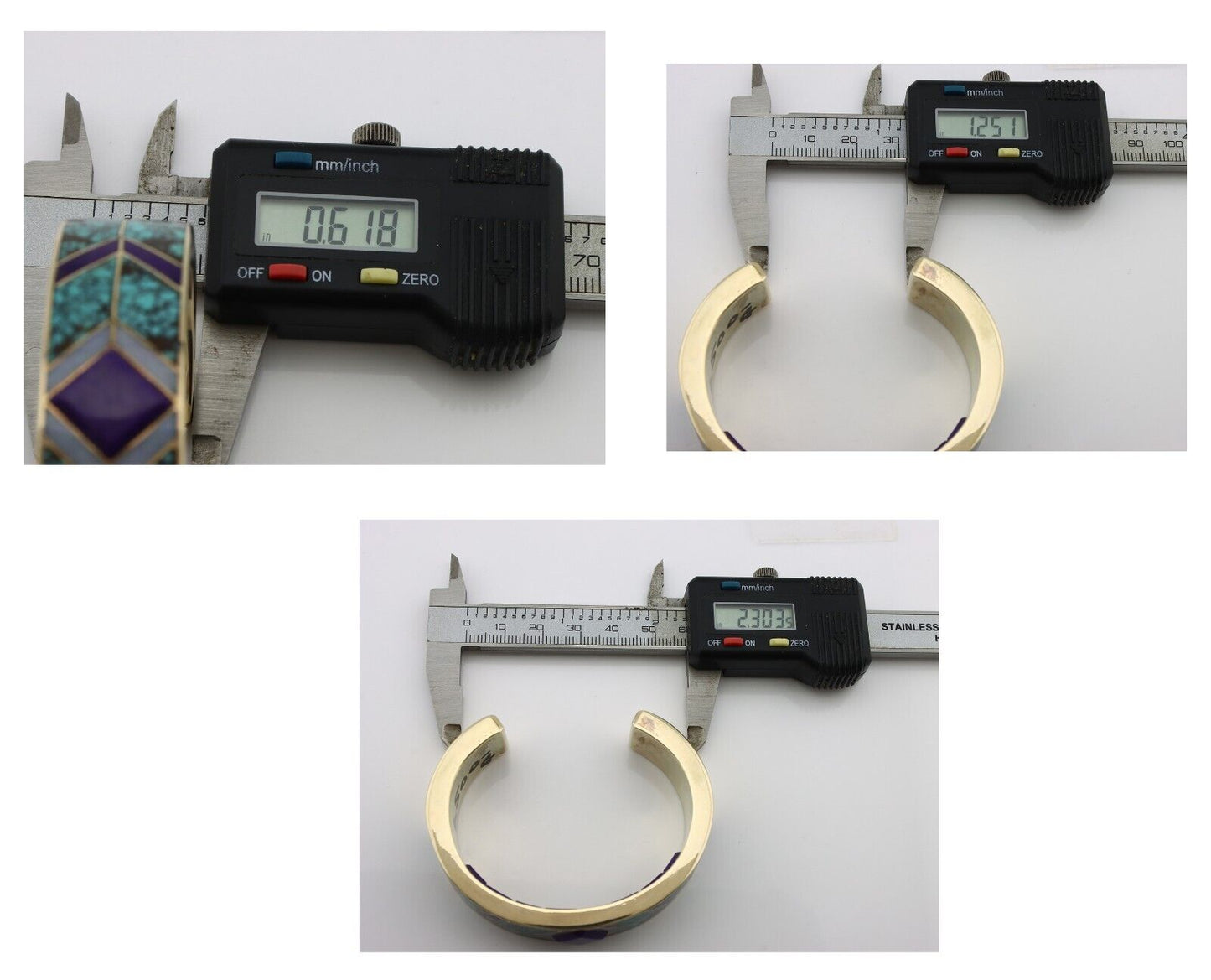 Navajo Handmade Bracelet Solid 14k Gold Natural Gemstones Native Artist C.80's