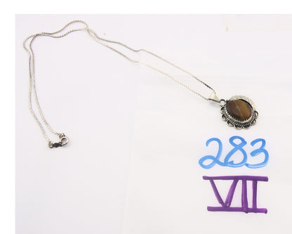 Navajo Sterling Silver Necklace Authentic Tiger Eye Sapphire Vintage Handmade