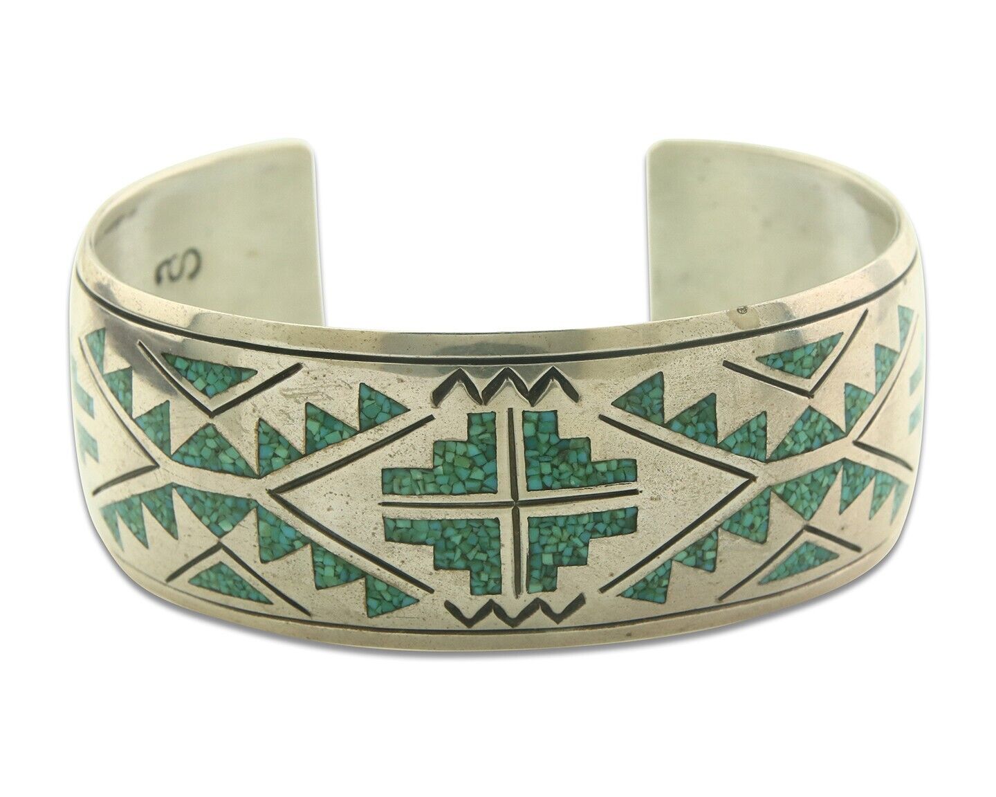 Navajo Bracelet 925 Silver Inlaid Turquoise Cuff Artist Signed Stanley Bain C80s