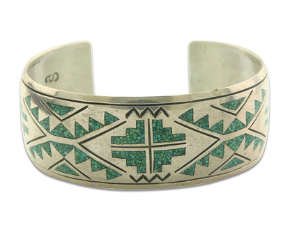 Navajo Bracelet 925 Silver Inlaid Turquoise Cuff Artist Signed Stanley Bain C80s