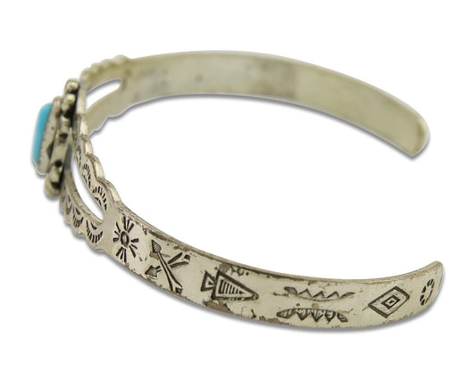 Navajo Cuff Bracelet 925 Silver Turquoise Cuff Native American Artist C.80's