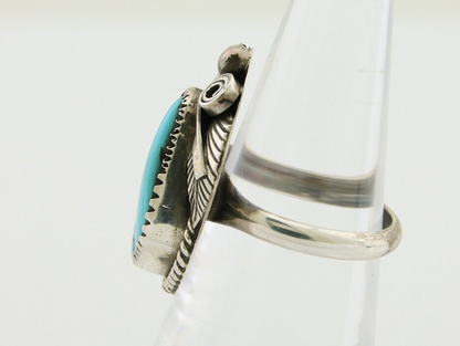 Navajo Ring .925 Silver Natural Slab Turquoise Signed Justin Morris C.80's