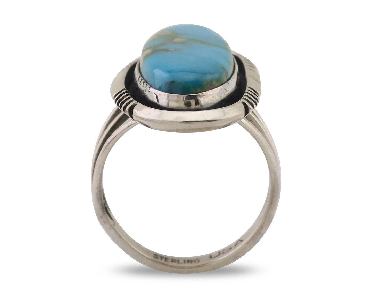 Navajo Ring 925 Silver Natural Blue Turquoise Signed USA C.80's