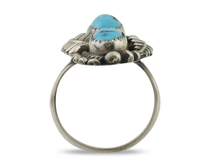 Navajo Ring 925 Silver Sleeping Beauty Turquoise Signed Sharon Cisco C.80's