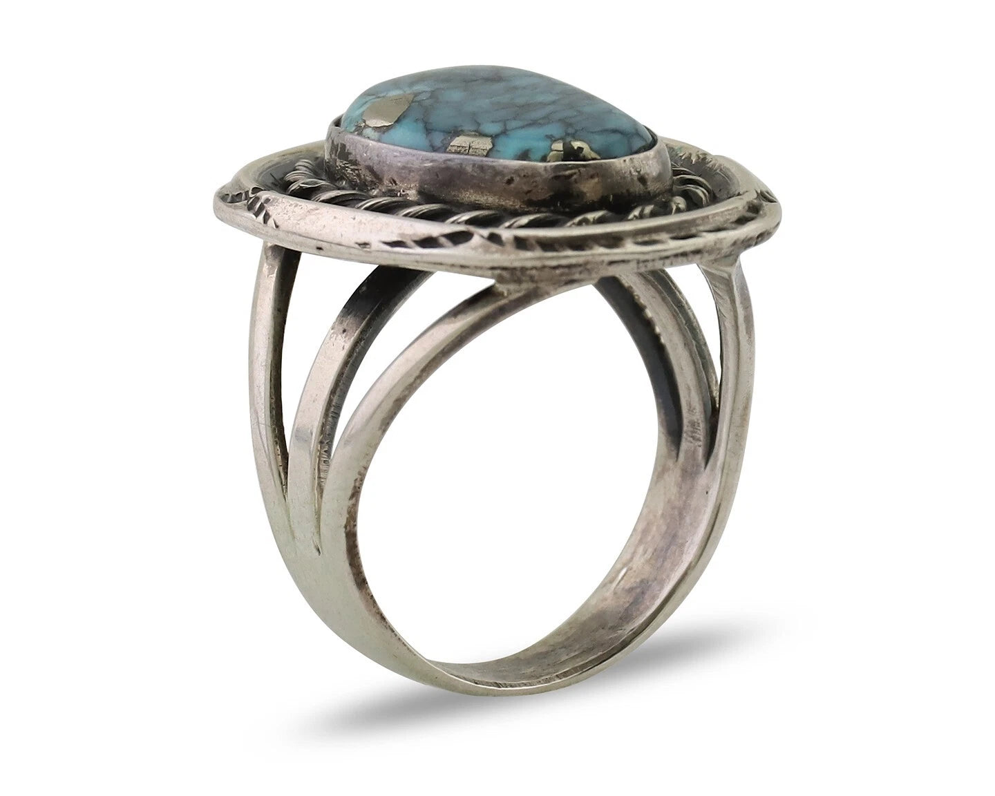 Navajo Handmade Ring 925 Silver Spiderweb Turquoise Native American Artist C.80s