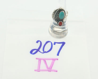 Navajo Ring 925 Sterling Natural Coral & Turquoise Signed EH C.80's Size 6.0