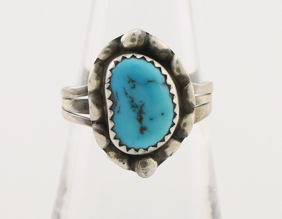 Navajo Ring 925 Silver Sleeping Beauty Turquoise Artist Signed SC C.80's