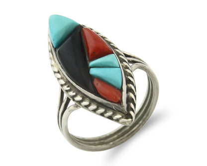 Vintage Zuni Ring 925 Sterling Silver Gemstone Signed R & GT Size 6.0