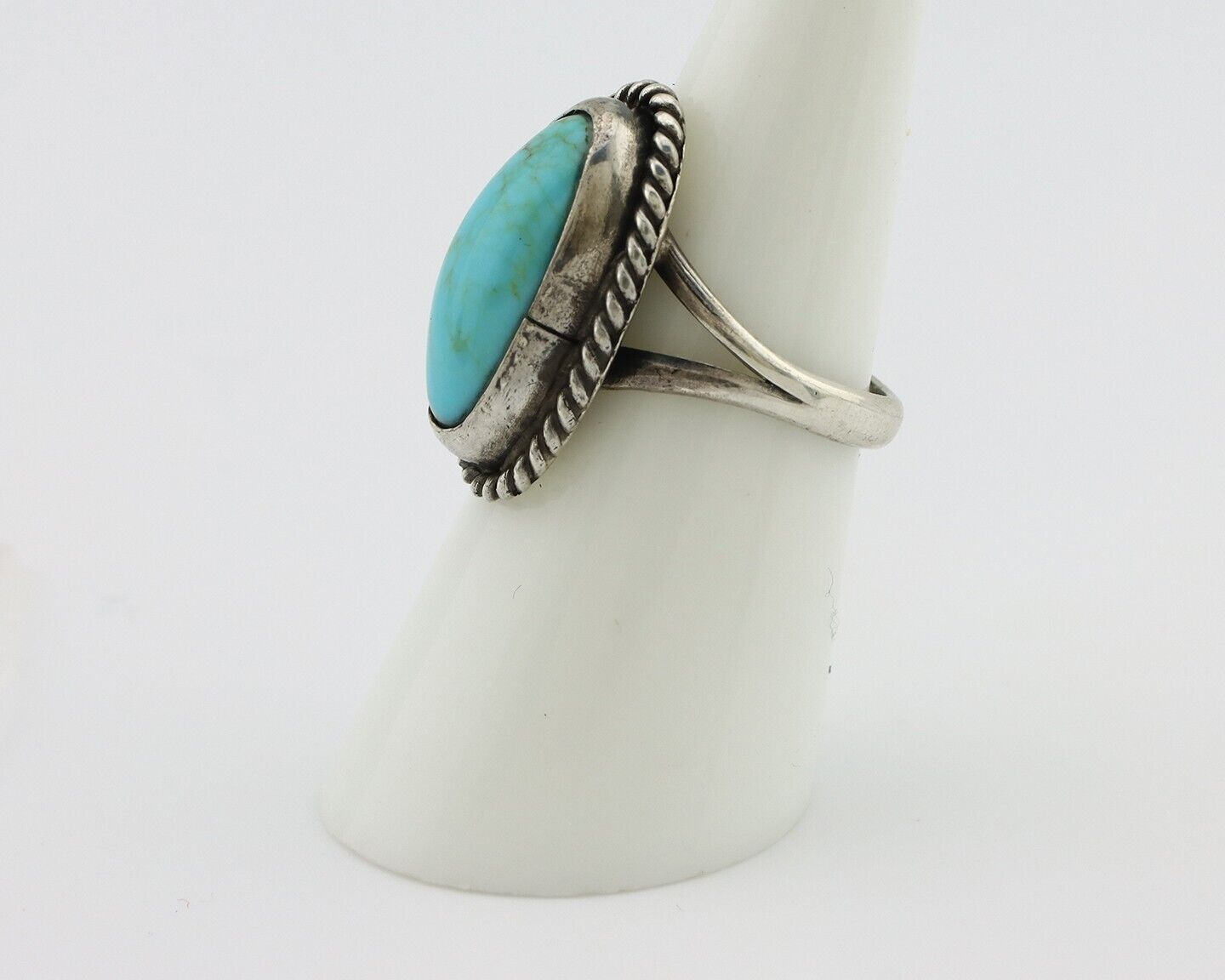 Navajo Ring 925 Silver Kingman Turquoise Native American Artist C.80's