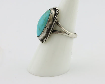 Navajo Ring 925 Silver Kingman Turquoise Native American Artist C.80's