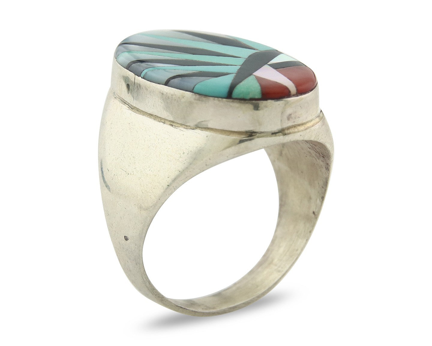 Large Vintage Zuni Ring Sterling Silver Authentic Gemstone Handmade Size 11