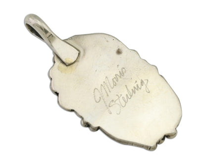 Navajo Pendant 925 Silver Sleeping B Turquoise Signed Justin Morris C.80's