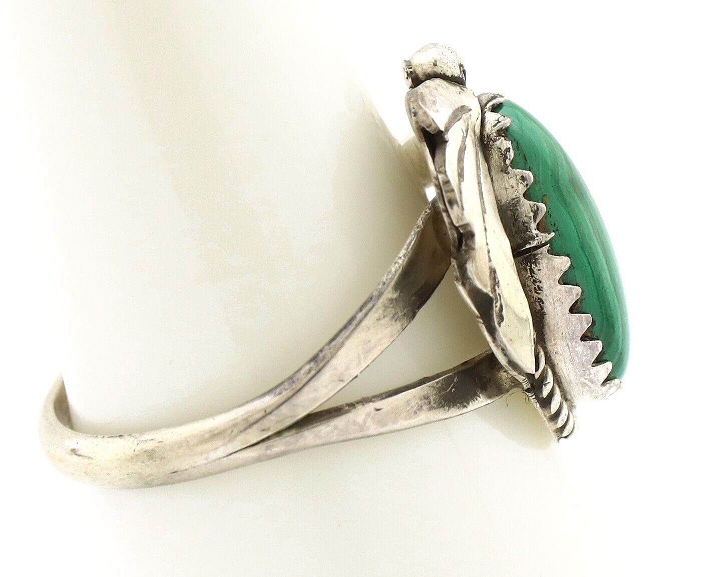 Navajo Ring 925 Silver Natural Mined Malachite Artist Signed Justin Morris C.80s