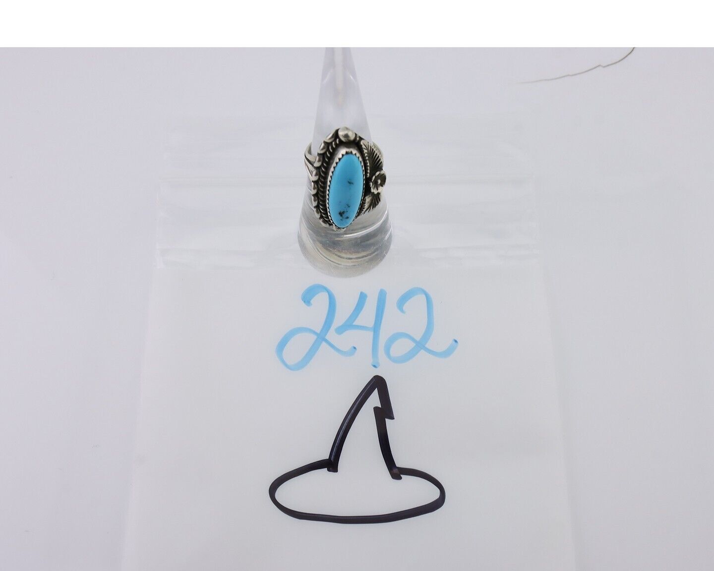 Navajo Ring 925 Silver Sleeping Beauty Turquoise Artist Signed SC C.80's