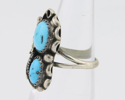 Navajo Ring 925 Silver Natural Blue Turquoise Artist Signed SC C.80's Size 3.75