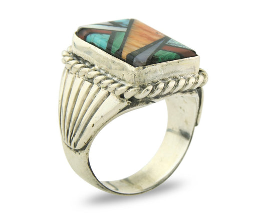 Vintage Navajo Ring 925 Sterling Natural Gemstone Signed C Montoya Size 10