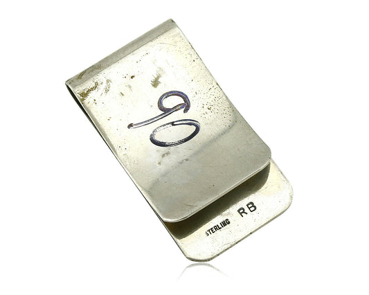 Navajo Money Clip .925 Silver & Nickle Hand Stamped Artist RB C.80's-90's