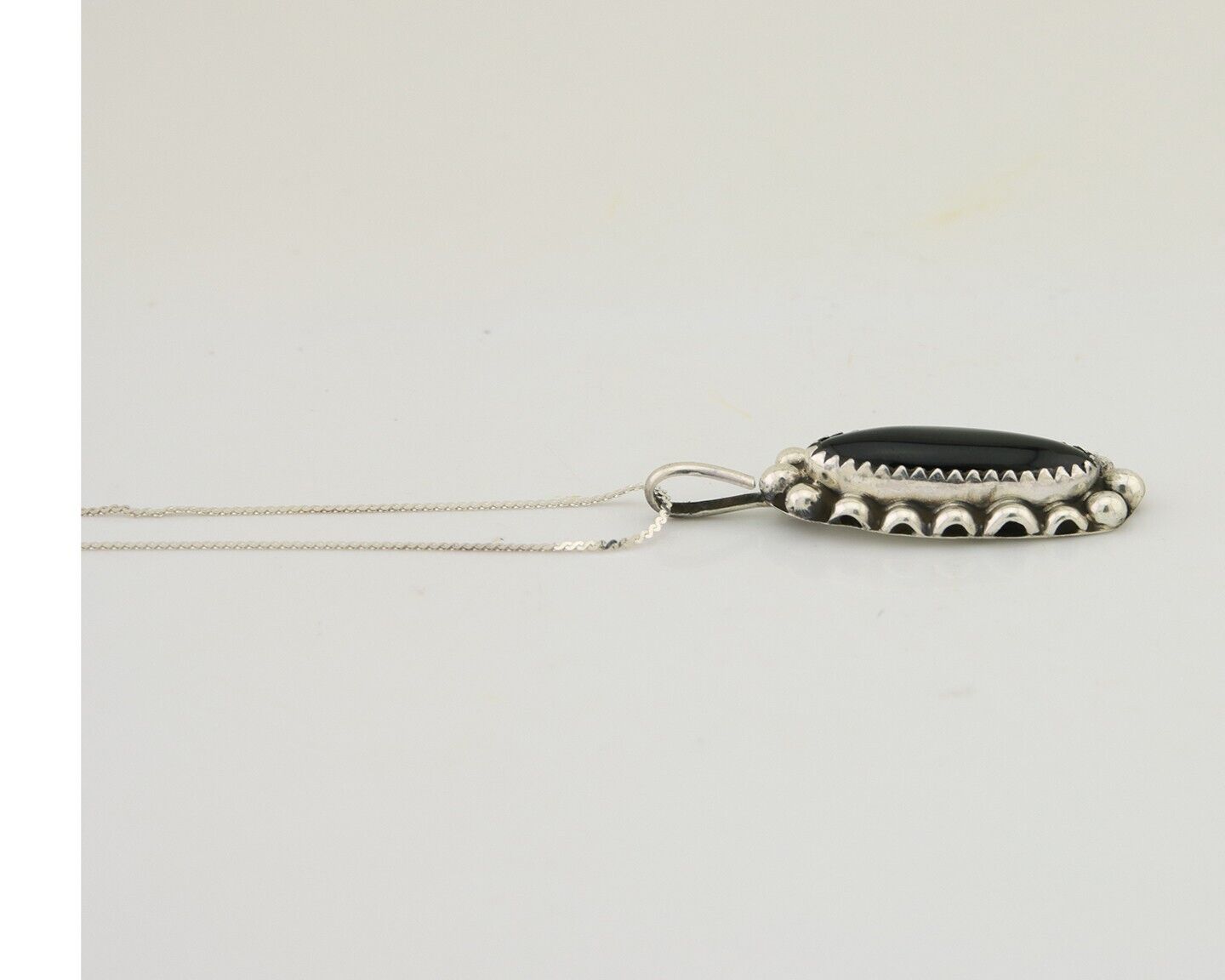 Navajo Necklace925 Silver Natural Onyx Native Artist Signed SC C.80's
