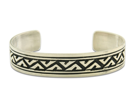 Navajo Bracelet 925 Silver Artist Signed Thomas Singer Cuff Made in the 1980's