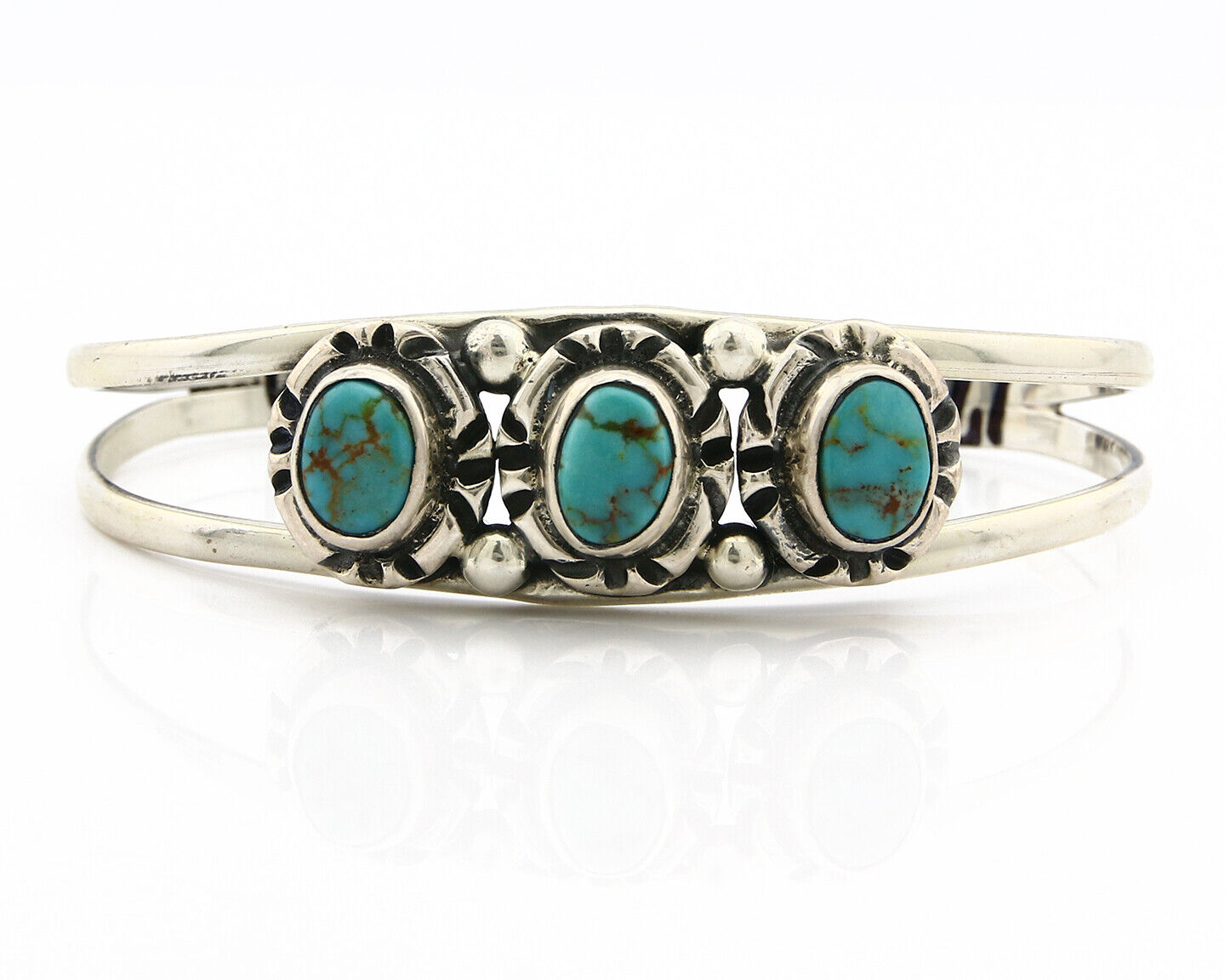 Navajo Bracelet .925 Silver Turquoise Mountain Signed Calvin Peterson C.80's