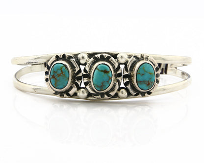 Navajo Bracelet .925 Silver Turquoise Mountain Signed Calvin Peterson C.80's