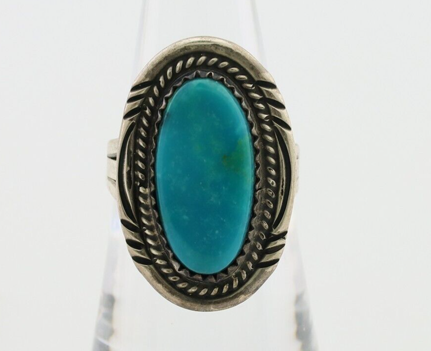 Navajo Ring 925 Silver Natural Turquoise Native American Artist C.80's
