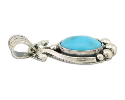 Navajo Pendant 925 Silver Natural Turquoise Artist Signed RB C.80's