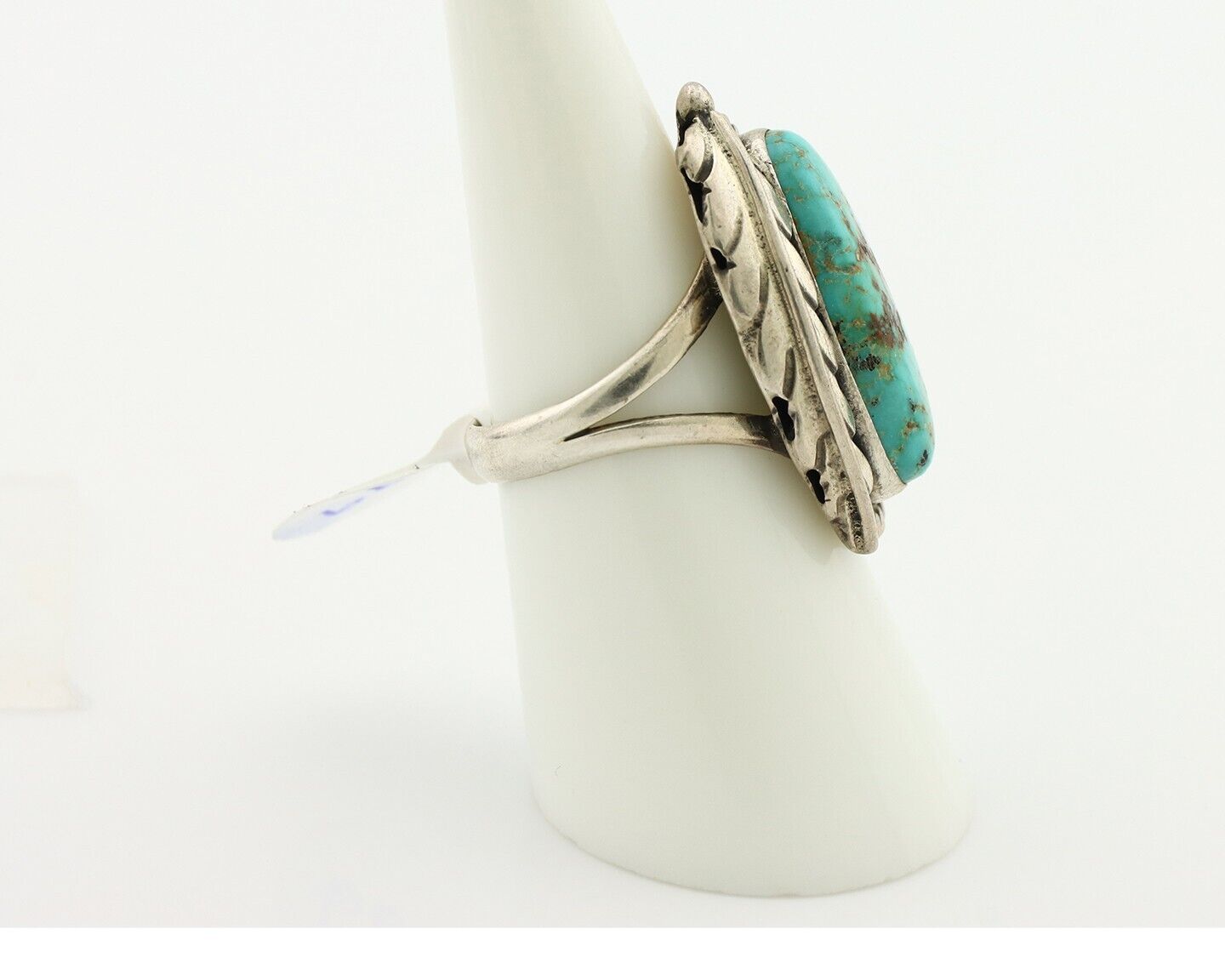 Navajo Ring 925 Silver Spiderweb Turquoise Native Artist Signed C.80's