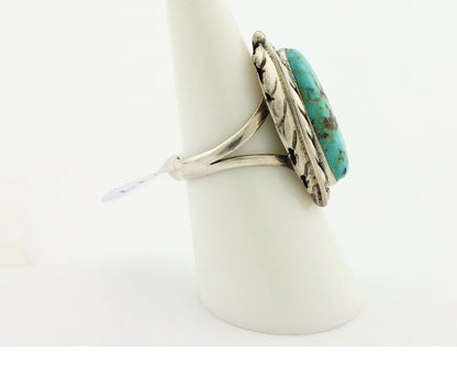 Navajo Ring 925 Silver Spiderweb Turquoise Native Artist Signed C.80's