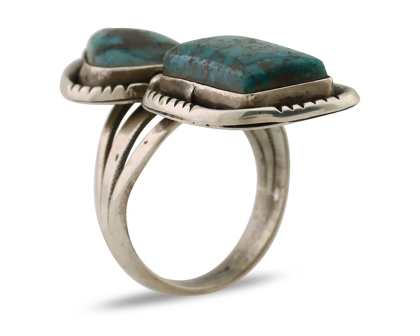 Navajo Handmade Ring 925 Silver Morenci Tuquoise Native American Artist C.80's