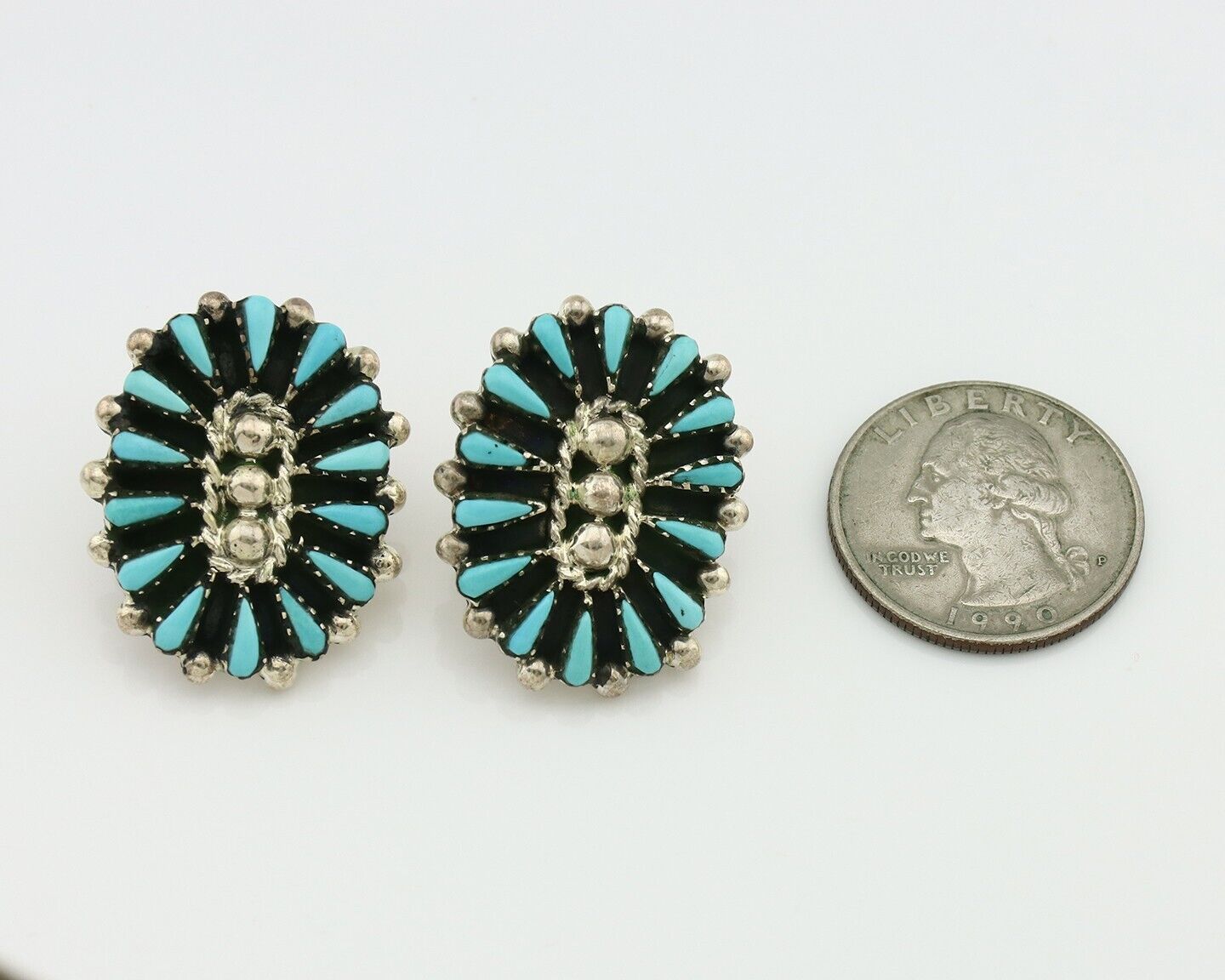 Navajo Earrings 925 Silver Sleeping Beauty Turquoise Signed B Yazzie C.80's
