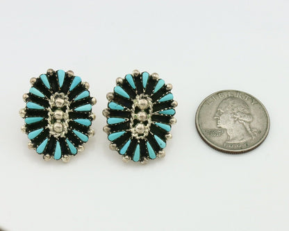 Navajo Earrings 925 Silver Sleeping Beauty Turquoise Signed B Yazzie C.80's