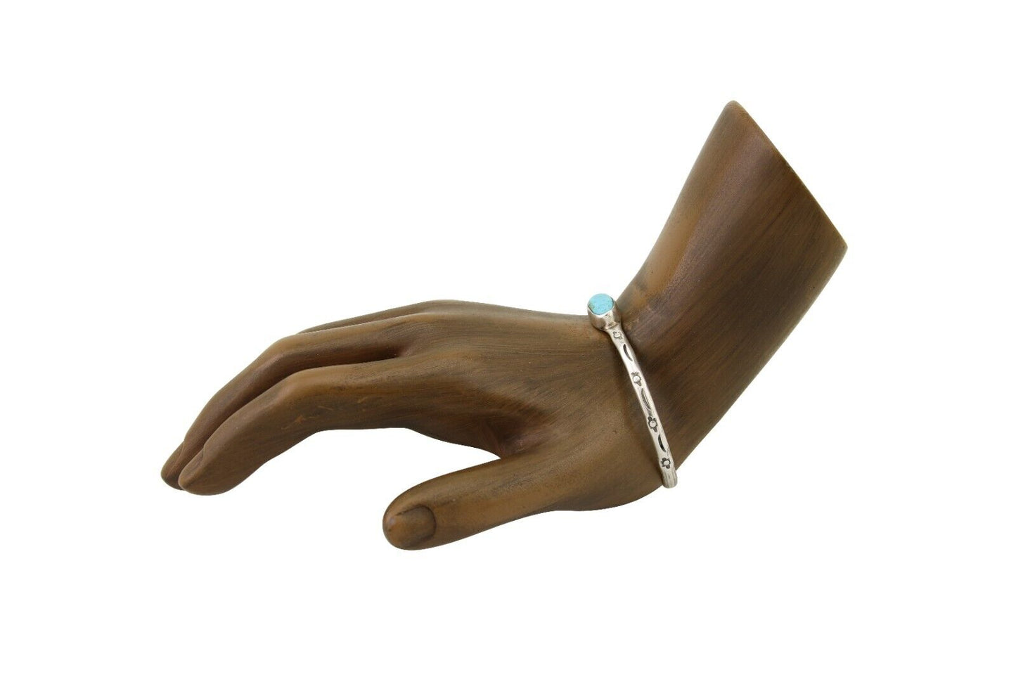 Navajo Hand Stamped Cuff Bracelet Turquoise 925 Silver Native American Artist