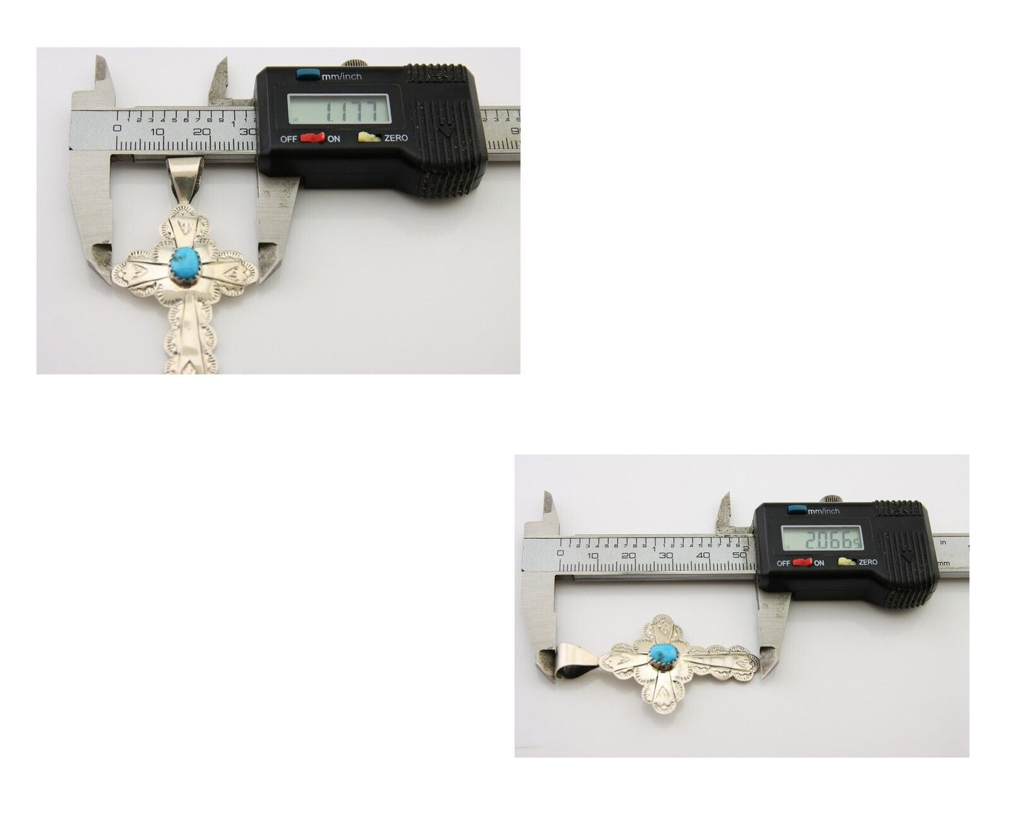 Navajo Cross Hand Stamped Pendant 925 Silver Turquoise Artist Gilbert Lee C.80s