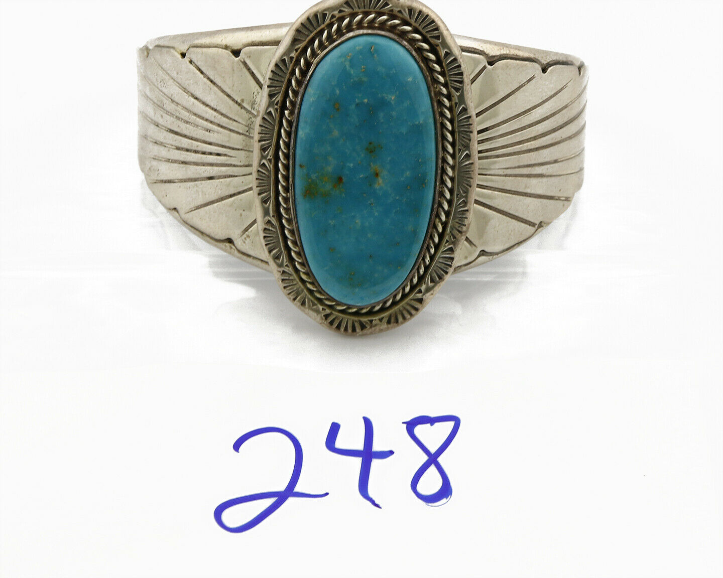 Navajo Stone Cutter Dick Zachary .925 Silver Nat Turquoise Cuff